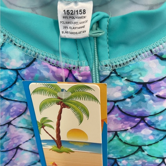 NWT! TFJH E Girls Swimsuit One Piece with Zipper Turquoise and Purple  A193-38 - Picture 10 of 11
